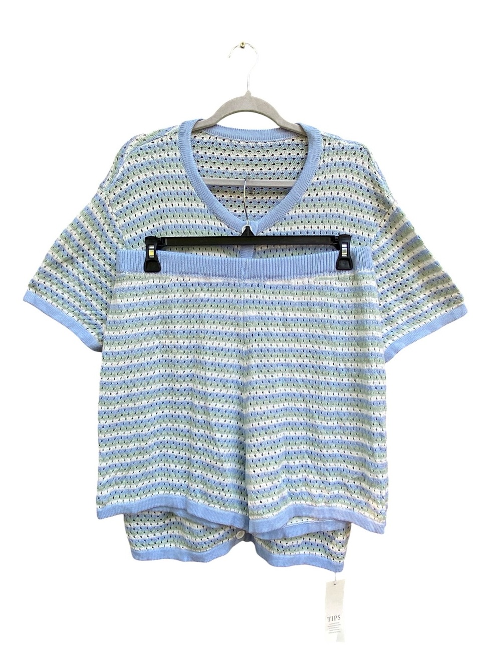 NWT Amazon Saodimallsu Knit Crochet Two Piece Set Blue Stripes Womens Size XXL
